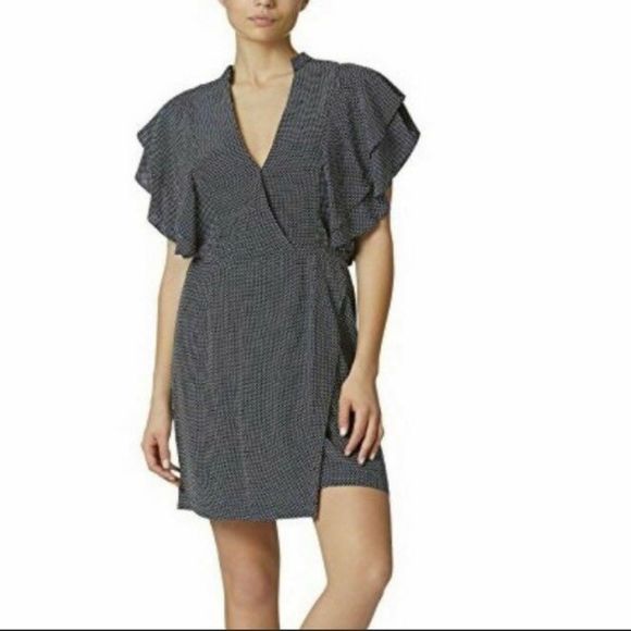 Avec Les Filles Navy and White Polka Dot Ruffle Dress Sz XS - Picture 4 of 6